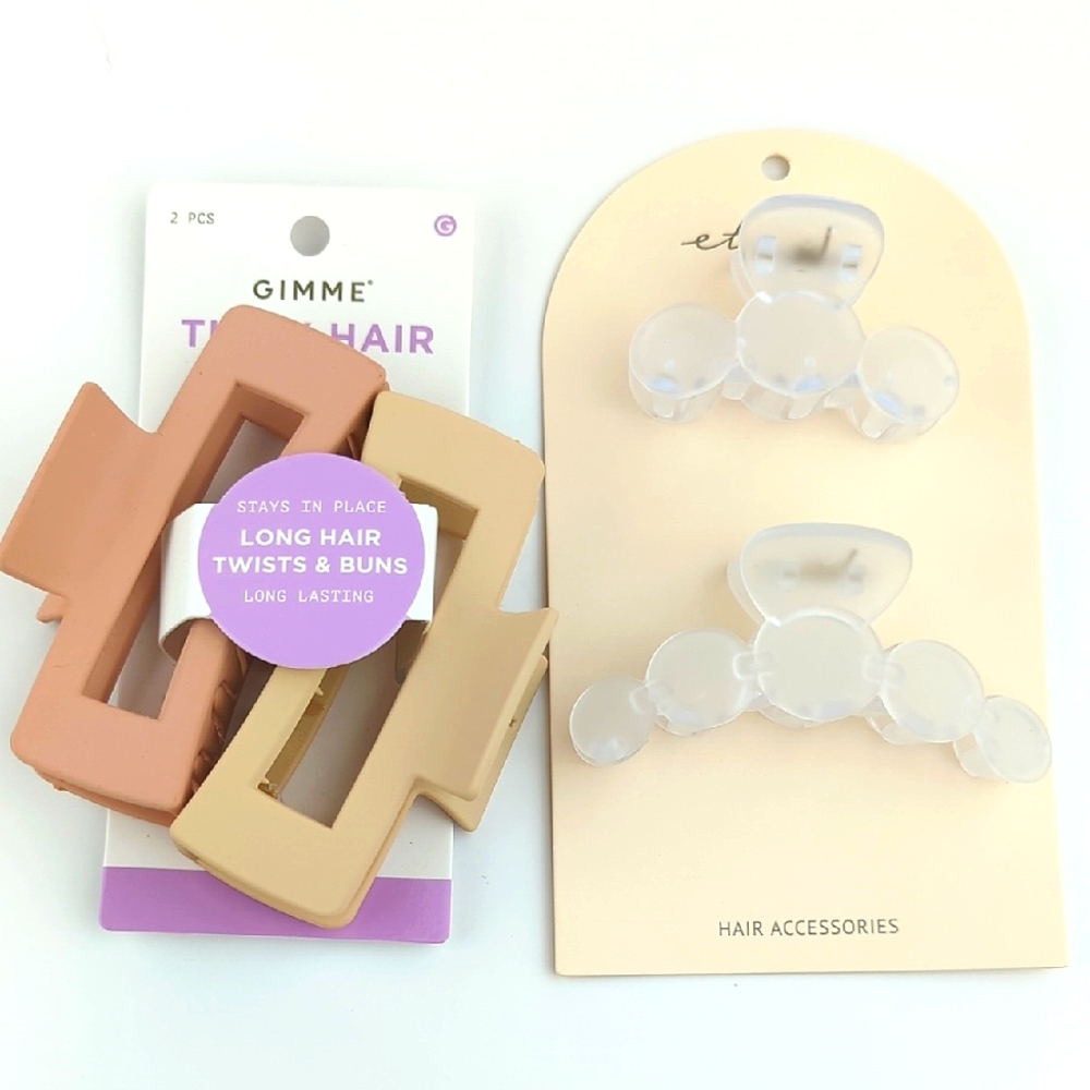 Set of Hair Clips in Tan and Clear 4pc. Lot